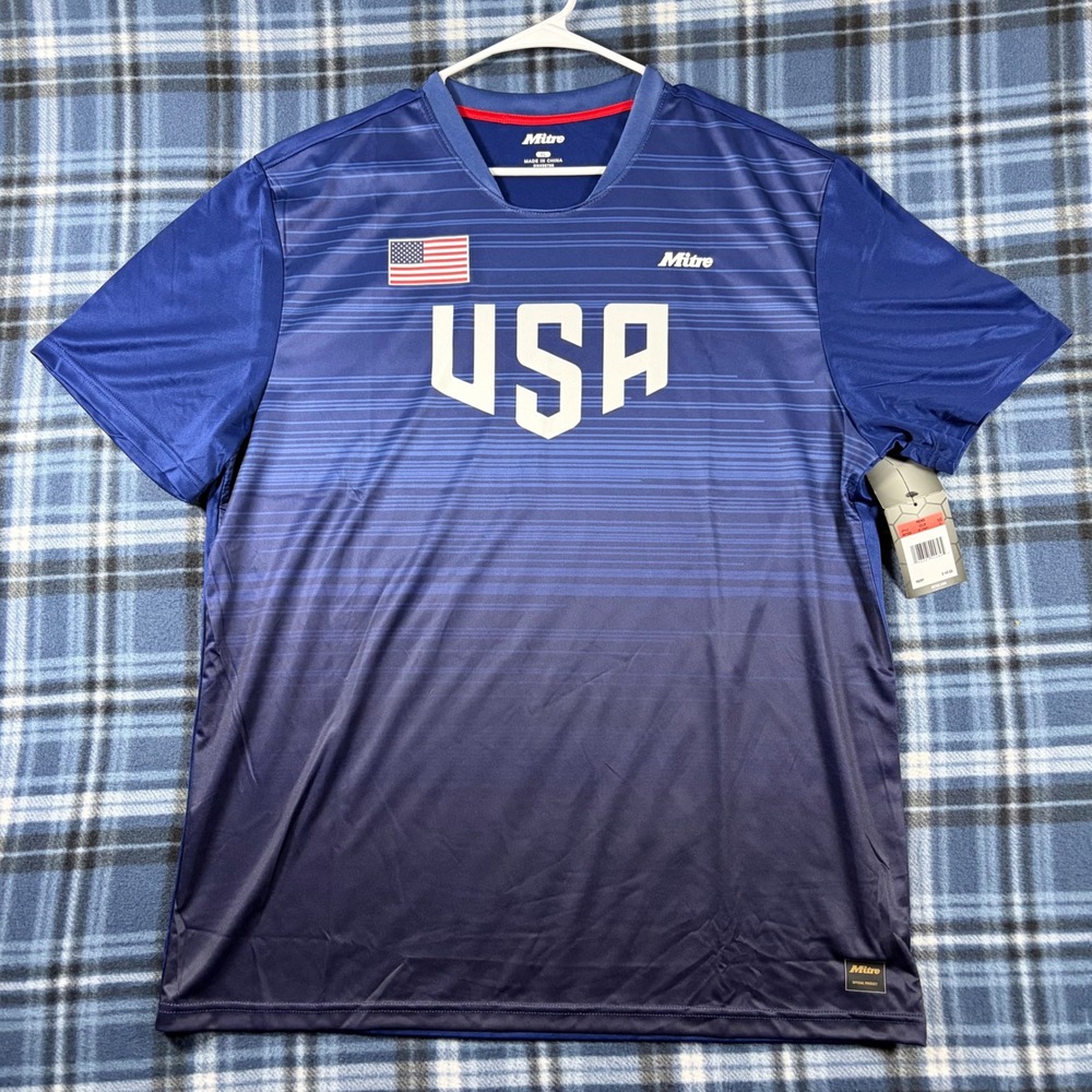 Mitre USA Soccer Jersey Mens XL Navy Blue Gradient Short Sleeve World Cup NWT